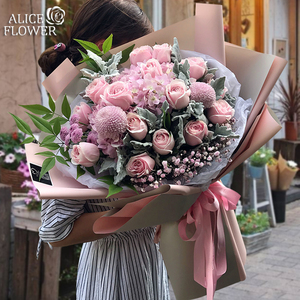 杭州鲜花速递同城玫瑰花绣球桔梗混搭花束爱人生日订花店送花上门
