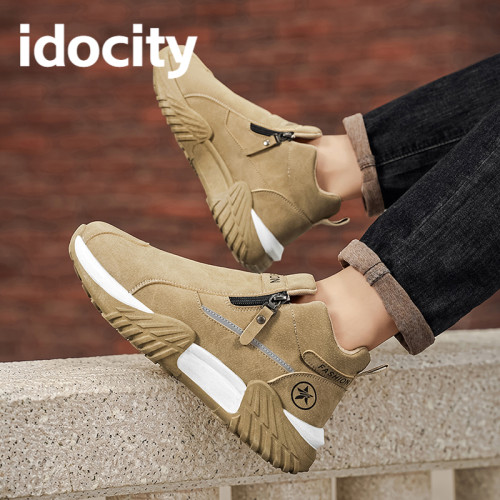 idocity工装男鞋增高防水防滑工地运动上班工作耐磨马丁靴劳保鞋