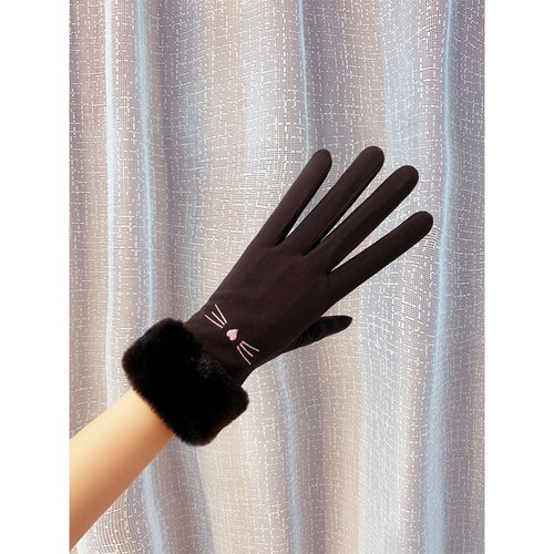 触屏加绒加厚防风秋冬季可爱手套