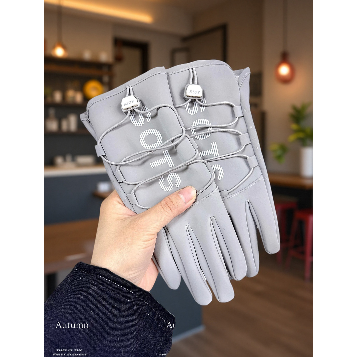 秋冬季防滑登山触屏薄绒手套女款