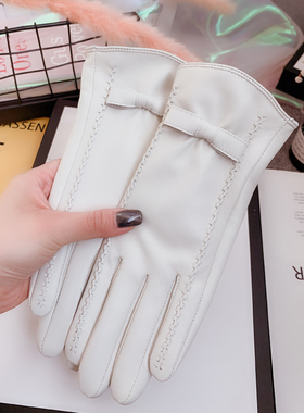真皮手套女冬天可爱韩版触屏加绒加厚薄防寒保暖骑行开车羊皮手套