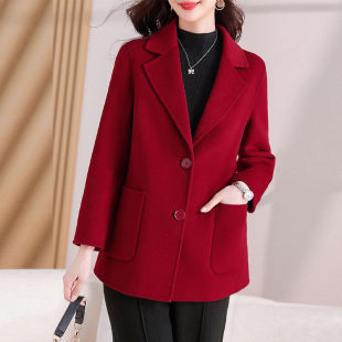 高端双面羊绒大衣气质妈妈风衣洋气修身小个子西装大码羊毛呢外套