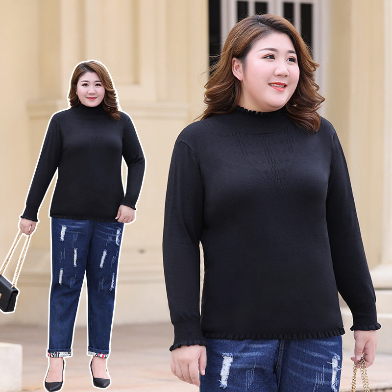 中年妈妈大码半高领显瘦针织衫