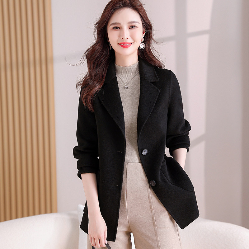 小个子双面羊绒大衣大码秋冬妈妈高端风衣洋气修身西装羊毛呢外套