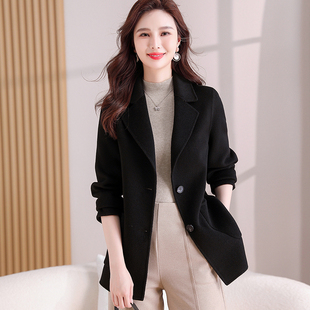 小个子双面羊绒大衣大码秋冬妈妈高端风衣洋气修身西装羊毛呢外套