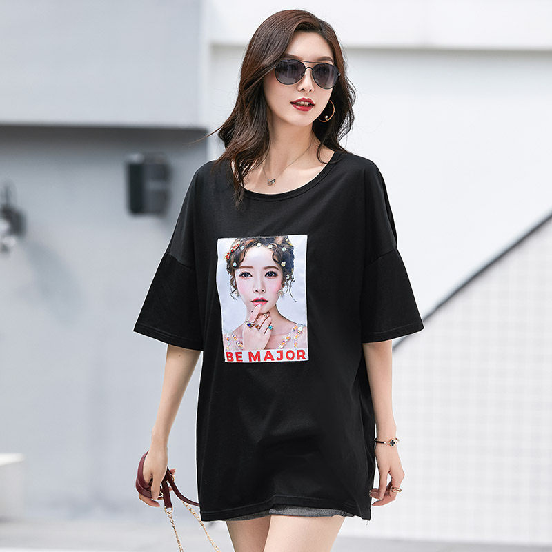 纯棉大码体恤女200斤加肥加大显瘦遮肚子上衣宽松胖mm大号短袖t恤