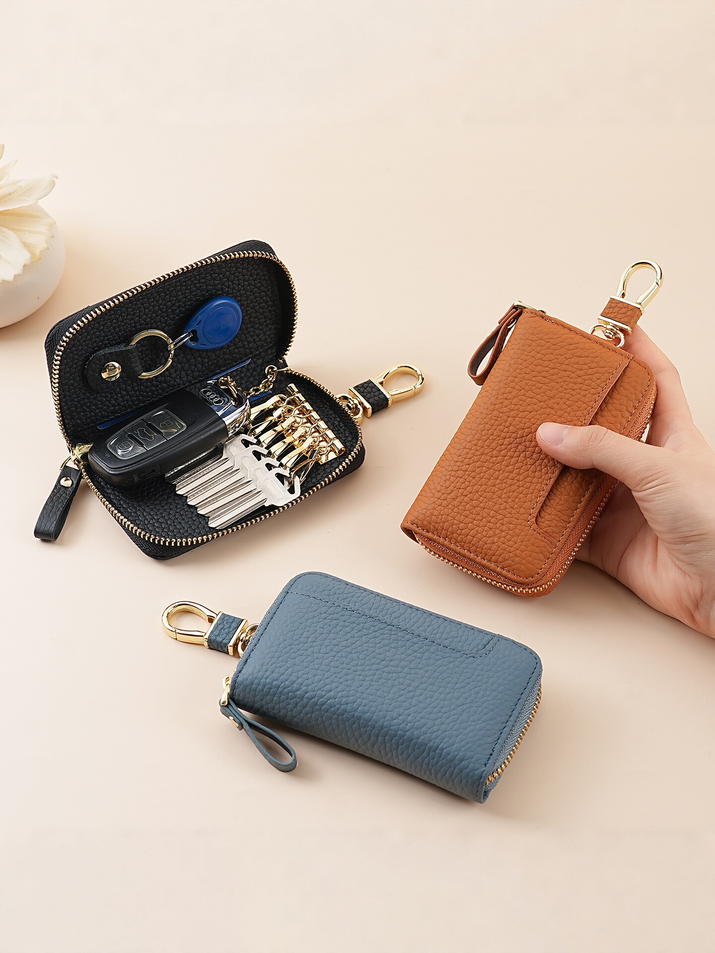 2026 New High-End Leather Key Case Multifunctional Key Storage Bag Large Capacity Household Key Bag Card Case