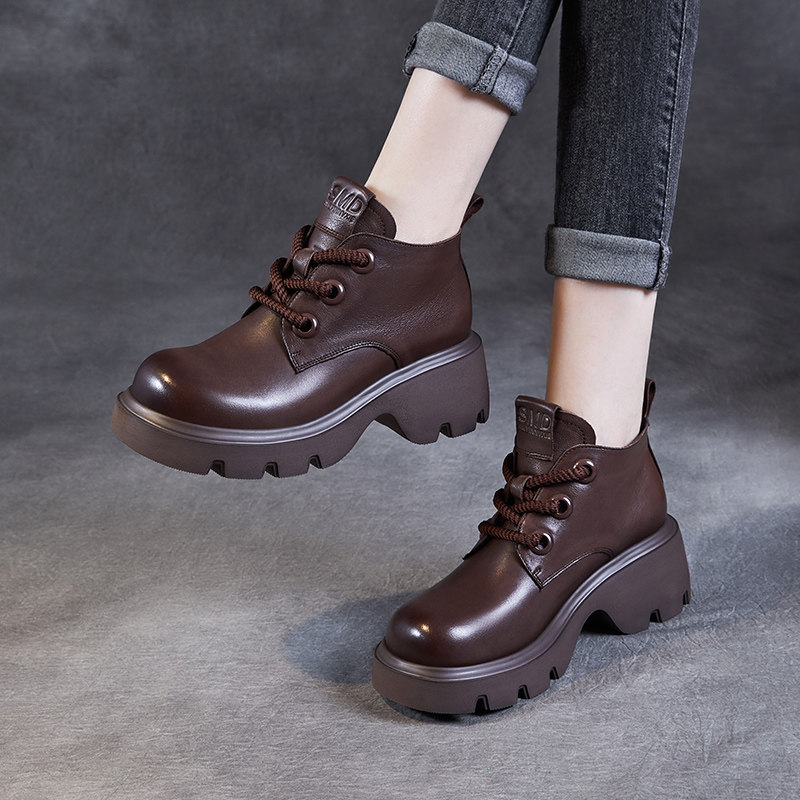 头层牛皮小短靴女2025年秋冬厚底马丁靴英伦加绒保暖棉鞋真皮靴子