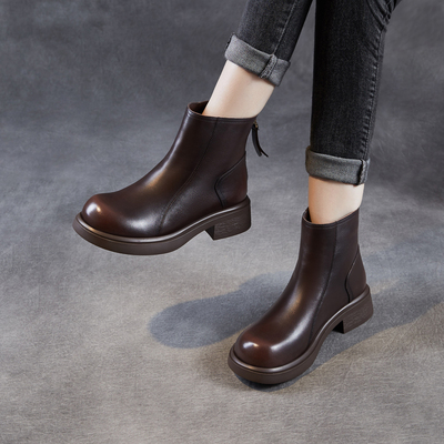 头层牛皮马丁靴女2025秋冬季切尔西靴真皮中跟短靴英伦后拉链棉靴