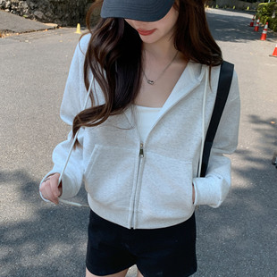 美式 上衣修身 早秋穿搭 卫衣外套女春秋冬季 K1205严选连帽拉链短款