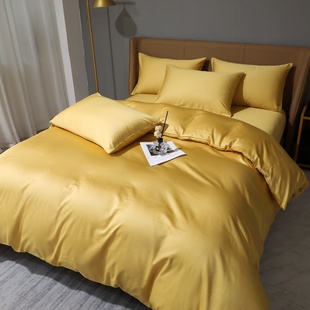 金黄色全棉三四件套100支长绒棉玉米黄杏黄色被套床单纯棉1.21.5m