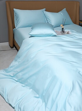 全棉高档100支长绒棉被套单件浅蓝天蓝水蓝色被罩单人1.5米2x2.3m