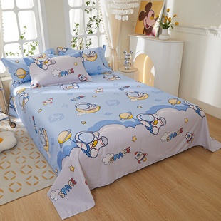 儿童卡通全棉床单单件天蓝浅蓝浅黄色纯棉斜纹被单单人双人1.21.5