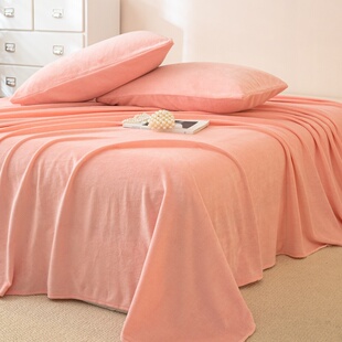 加厚牛奶绒床单单件胭脂粉玉粉色冬季保暖法兰绒单人被单1.21.5米