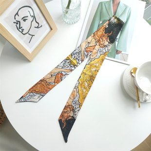 埃贡席勒《拥抱》绑包包手柄丝巾仿真丝飘带发带围巾女士装饰领巾