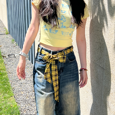 原创手作格子美式街头围巾