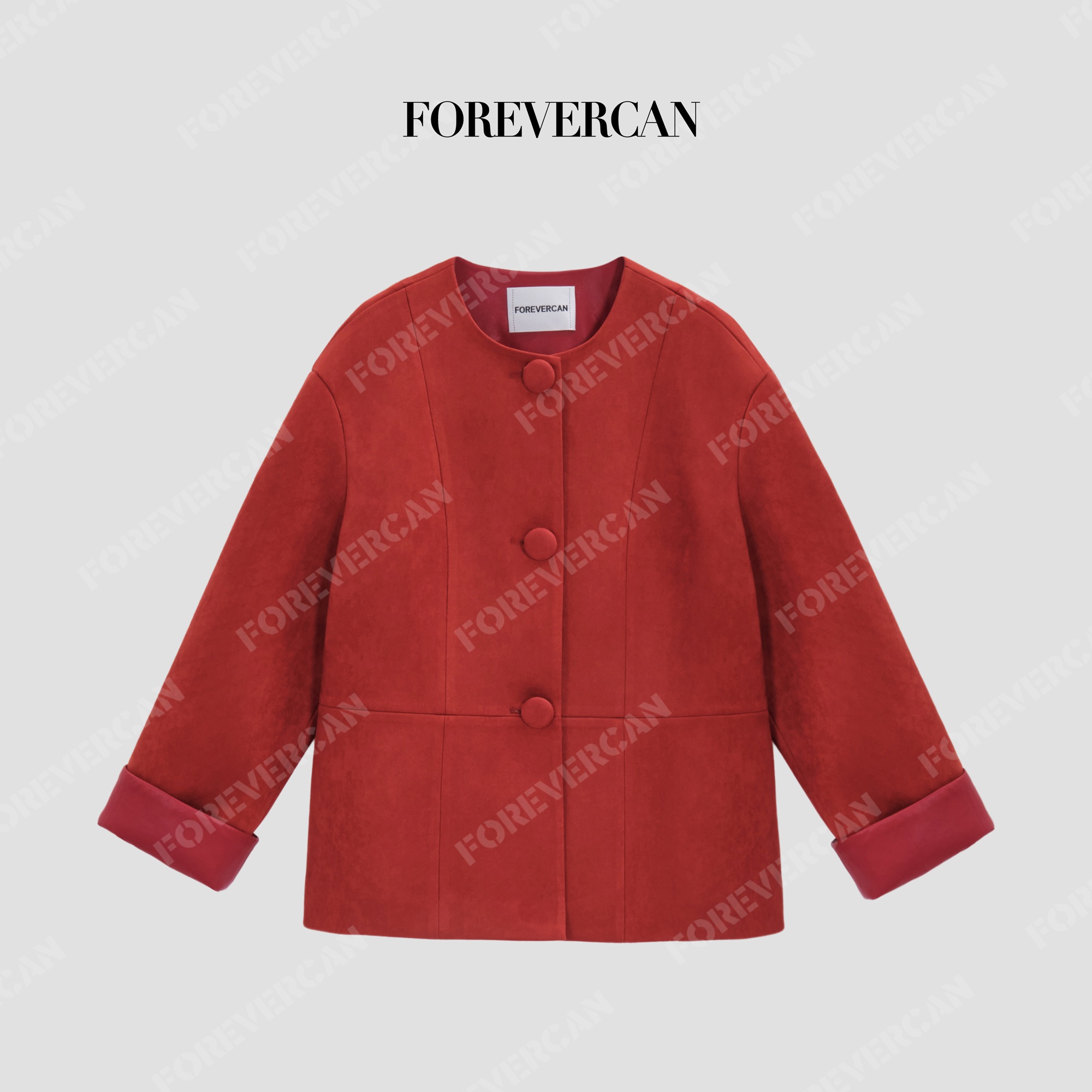 CAN冬季新款简约麂皮绒圆领外套