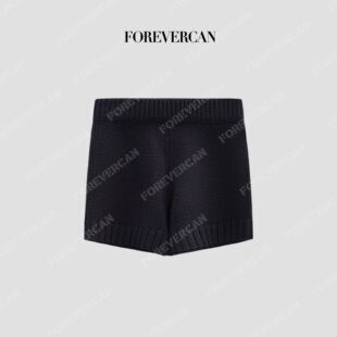 Forevercan女装2025新款布洛姆美丽诺羊毛纯色弹力厚织短裤