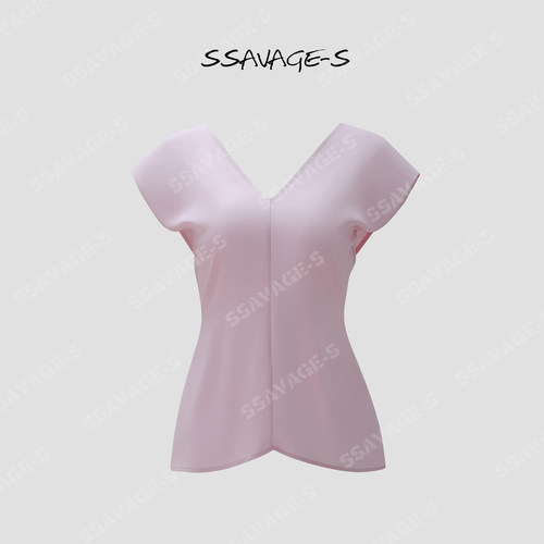 SSAVAGE淡粉纯色落肩显瘦上衣