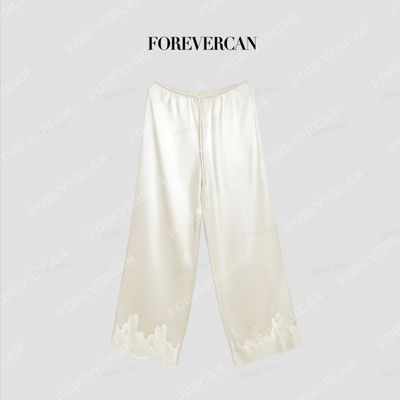 Forevercan女装“雾蝶絮语”醋酸重工蕾丝缎面垂感阔腿裤
