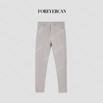 CAN冬季新款加绒直筒小脚牛仔裤