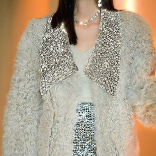 can 进口托卡头层绵羊皮皮毛一体皮草外套