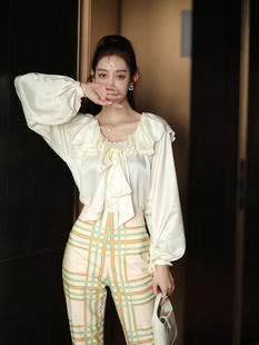 衬衫 荷叶边泡泡袖 女休闲时尚 减龄两件套时尚 CAN2021夏季 套装 新款