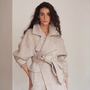 SSAVAGE女装2026新款猎户座立裁鱼骨斜纹羊毛呢廓形大衣