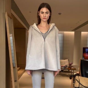 Forevercan女装2026新款银霜月夜立裁磨砂绒加厚斗篷式连帽外套