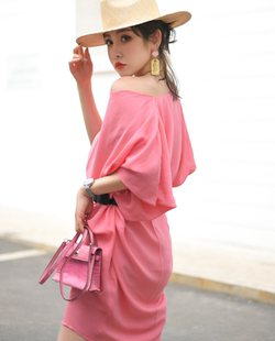 气质短裙百搭 宽松休闲套头纯色连衣裙女圆领时尚 CAN夏季 新款