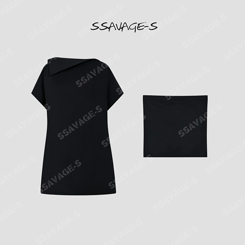 SSAVAGE不对称斜肩收腰连衣裙