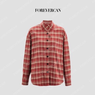 衬衫 Forevercan女装 复古红格半高领百搭长袖 时髦骨架美式 2025新款