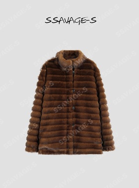 SSAVAGE女装2026新款格林威治仿貂毛立领双面穿环保皮草外套