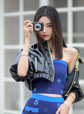 Forevercan2022-Jenn!e小香风-短款显瘦裹胸套装女夏款针织两件套