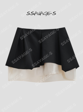 SSAVAGE女装2026新款双生芭蕾立体双层拼接撞色蓬蓬蛋糕短裙