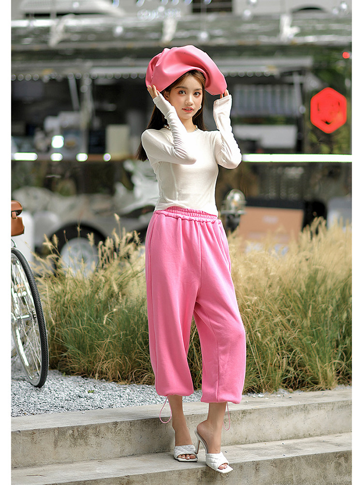 CAN秋季新款 气质复古宽松运动裤子收腰显瘦时尚百搭直筒休闲裤女,女装/女士精品,卫裤,淘宝优惠券,粉丝福利购,淘宝优惠卷