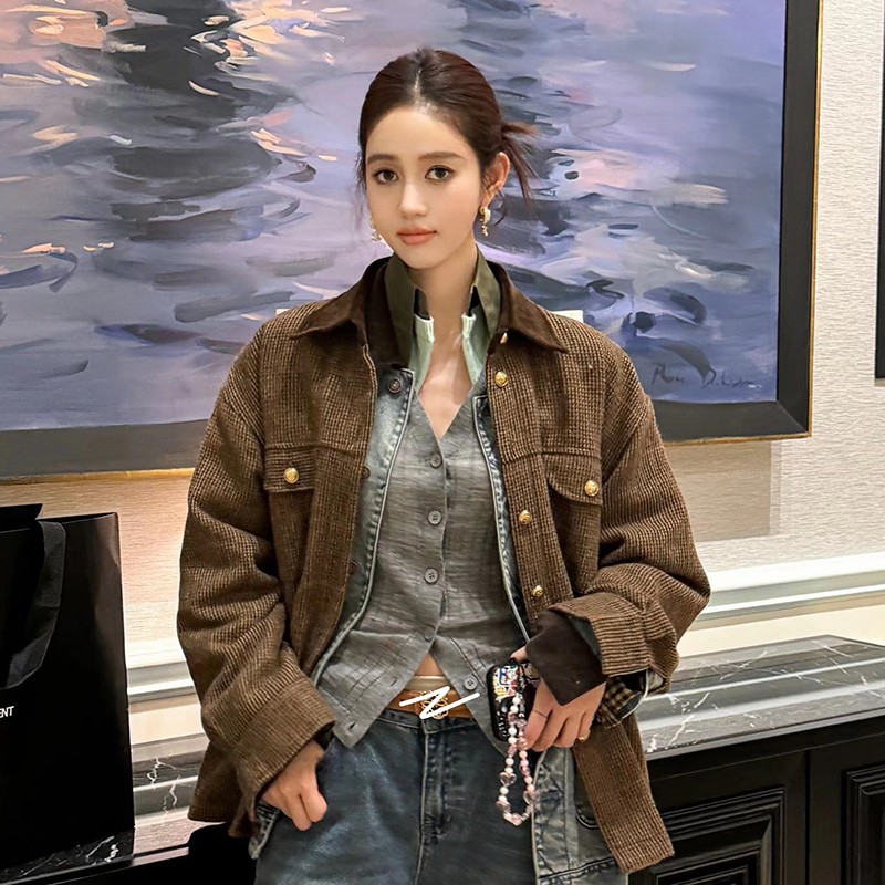 CAN2023秋冬高级感复古衬衫外套