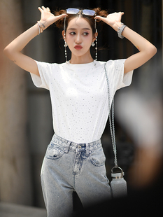 高定压皱半身裙两件套装 CAN夏季 烫钻上衣 自带聚光灯 女 新款