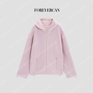 Forevercan女装2025新款初冬蔷薇立裁高领连帽卫衣休闲夹克外套
