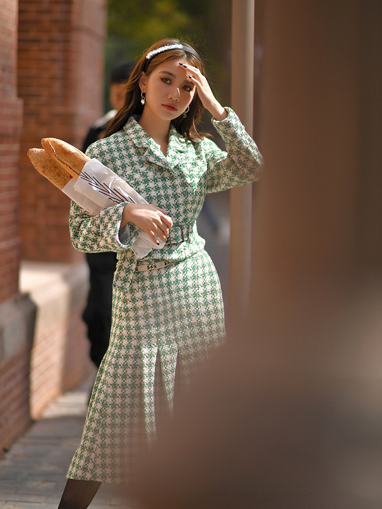 【forevercan 冬季新品】时尚套装女高品质格纹短外套+鱼尾半身裙,女装/女士精品,时尚套装,淘宝优惠券,粉丝福利购,淘宝优惠卷