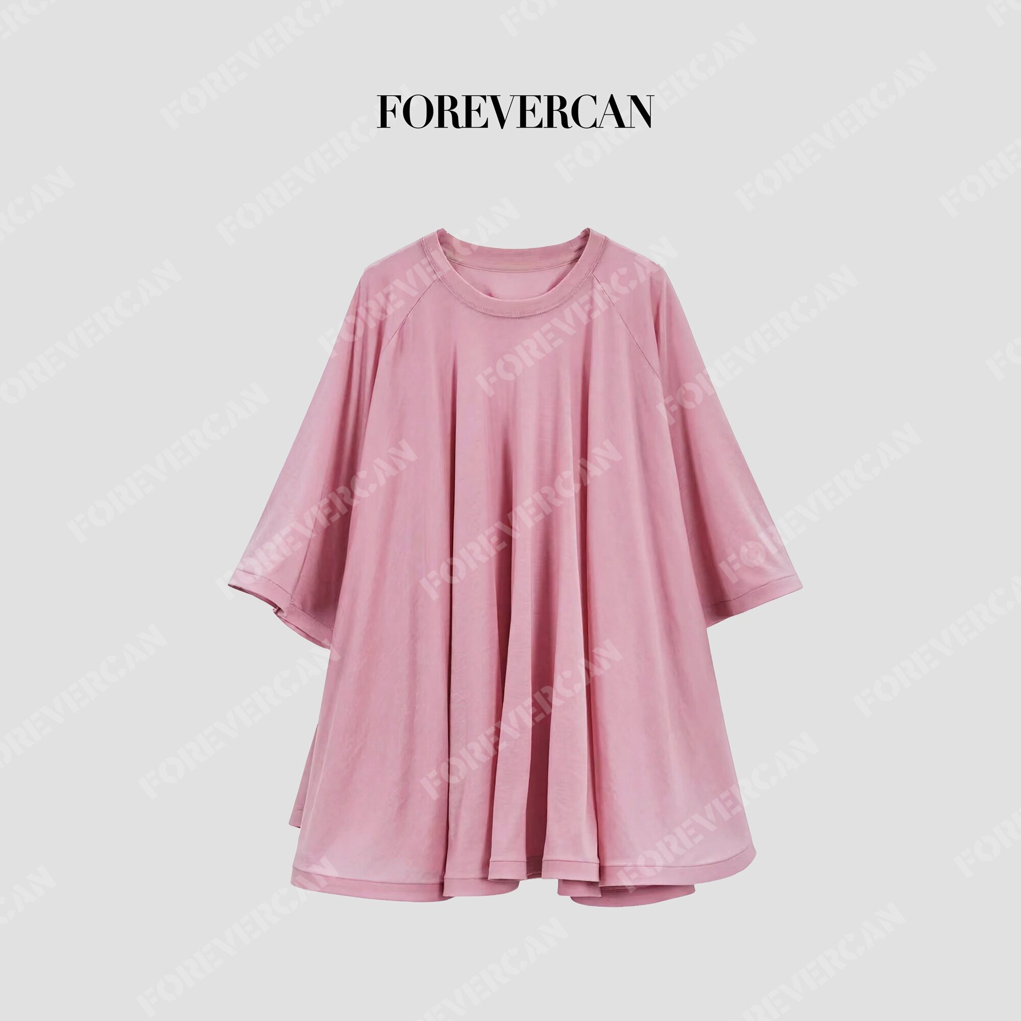 Forevercan女装2026新款南栀半夏100% 天丝垂感 A 摆圆领连衣裙