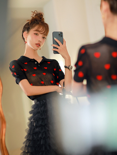 修身 法式 薄款 爱心针织衫 上衣 CAN夏季 女气质减龄翻领短袖 新款