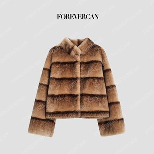 Forevercan女装2026新款格施塔德横排脊子靠坎仿獭兔环保皮草外套