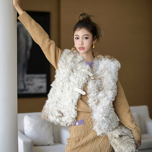 Forevercan2022秋冬高奢炒细美丽诺羊毛绞花软糯小香风毛衣套装女