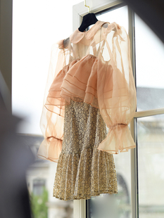 薄款 长袖 衬衣 CAN秋季 两件套装 法式 复古碎花吊带裙时尚 新款