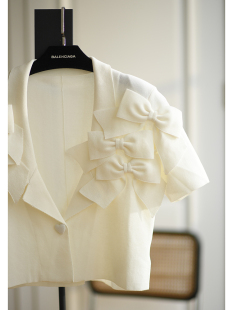 蝴蝶结短款 西装 套装 新款 时尚 法式 休闲米白短裤 CAN夏季 外套