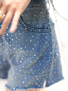 女毛边A字热裤 重工烫钻高腰宽松显瘦牛仔短裤 ins 新款 CAN夏季