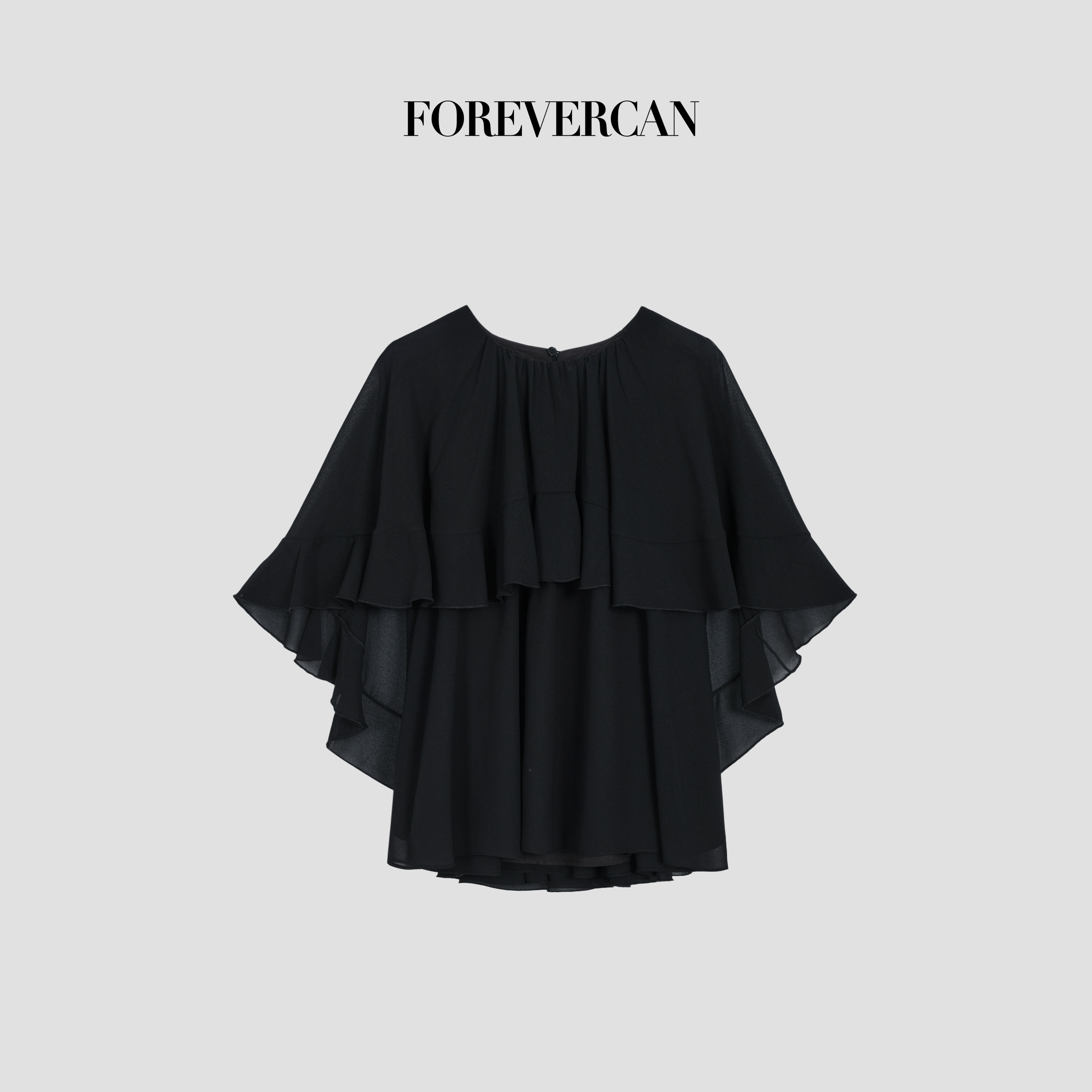 Forevercan女装2025新款法式名媛风立体剪裁设计斗篷式荷叶边上衣