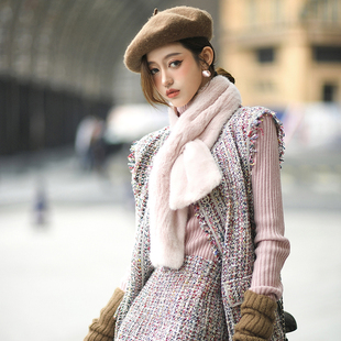 CAN 定制纱纺粗呢香香背心外套复古a字半裙套装