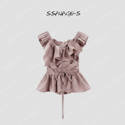 SSAVAGE不规则荷叶边两穿上衣